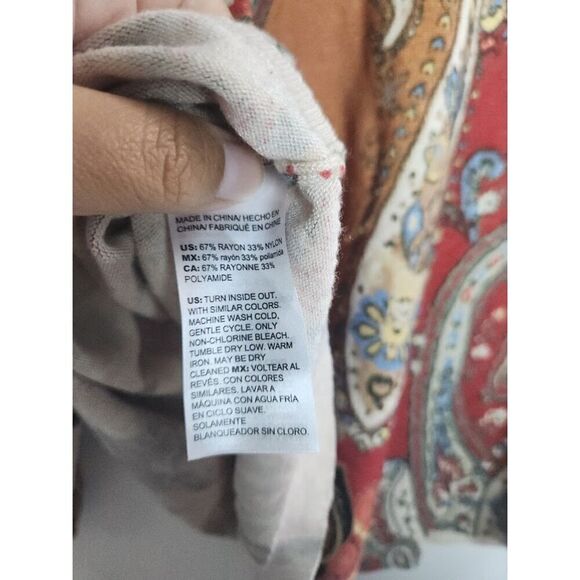 Chico's Cream Beige w/Brown Blue Red Tapestry Print Pullover Sweater size Large - Picture 7 of 8